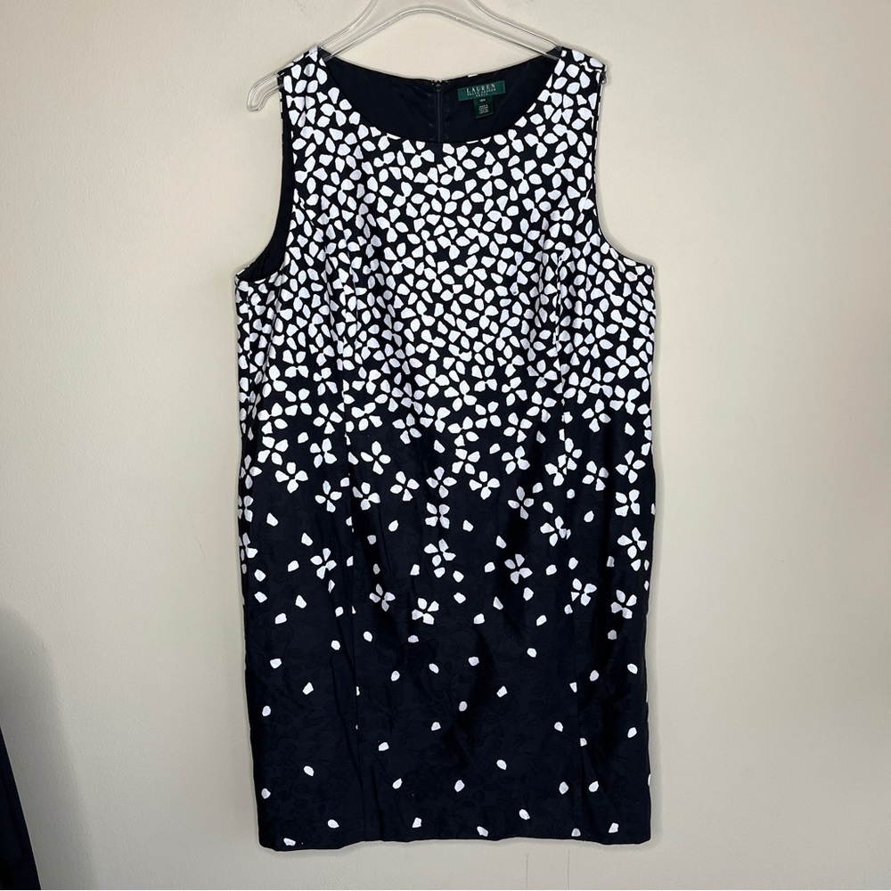 Lauren Ralph Lauren Plus Size Sleeveless Dress Black w White Petal Sheath 18W - Picture 3 of 8